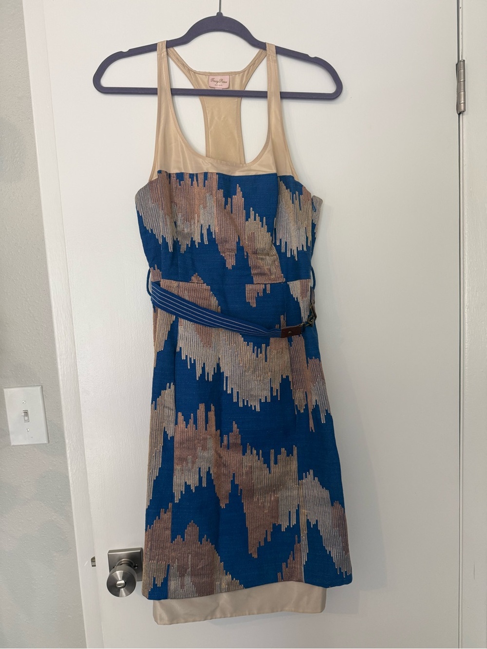 Tracy Reese Blue and Beige Patterned Sleeveless Mini Dress